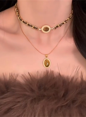 美拉德虎眼石皮革项链