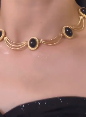 中古黑色水滴项链耳环女