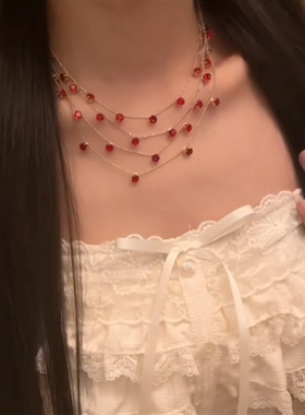 红色锆石流苏项链女款
