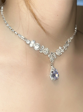 闪钻水滴锆石耳钉项链套装