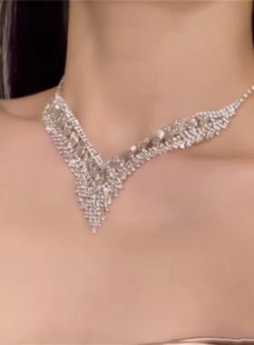 爆闪满钻锆石流苏项链耳环套装