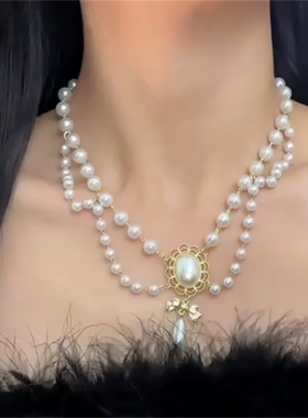 双层珍珠流苏项链配饰女