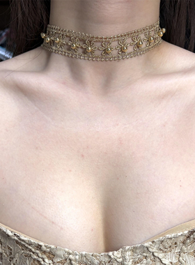 镂空花朵钉珠项链choker项圈女