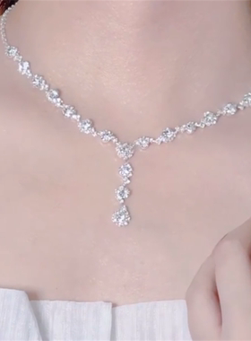 爆闪锆石项链耳环套装女