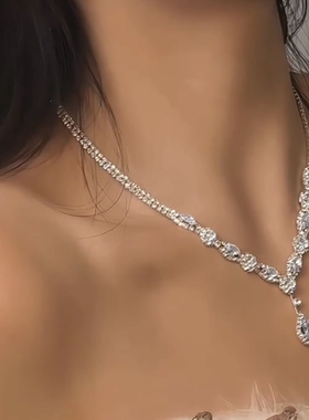 超闪水滴锆石项链耳环套装女