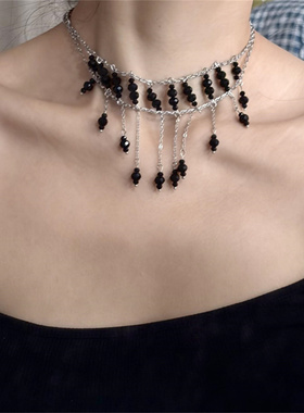 黑色流苏串珠项链女款