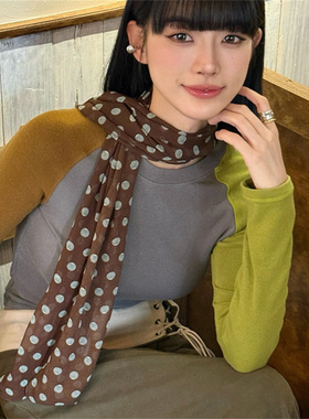 棕色波点长条系脖围巾女