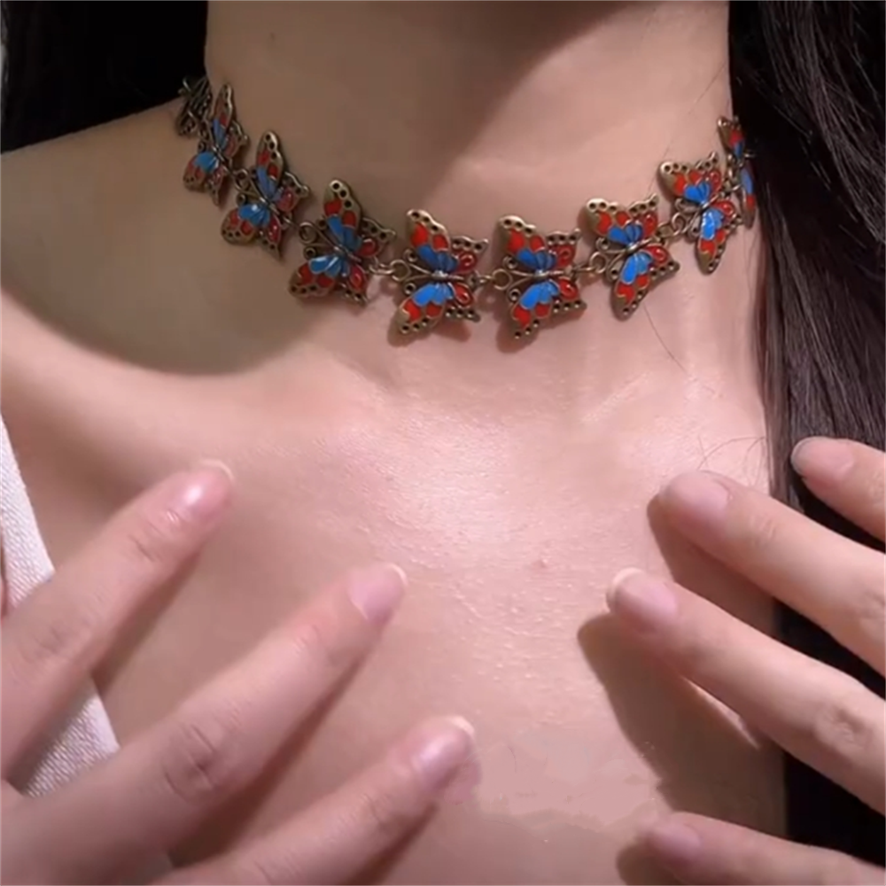 做旧金属机械感朋克蝴蝶赛博项圈