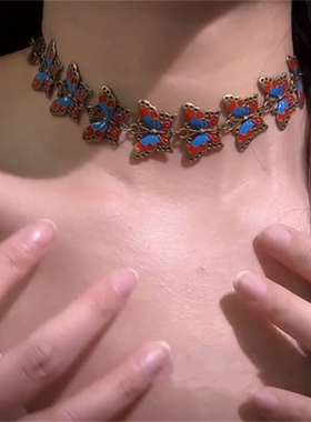 做旧金属机械感朋克蝴蝶赛博项圈