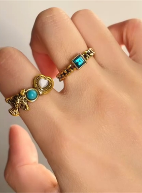 爱心飞鸟中古开口戒指女复古指环