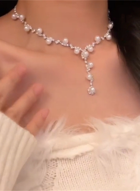 重工爆闪珍珠流苏项链耳环套