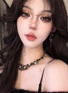 欧美夸张黑色锆石项链女2025新款