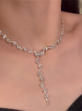 zoozmomo超闪银色水钻流苏项链耳环女轻奢小众高级感晚礼服锁骨链