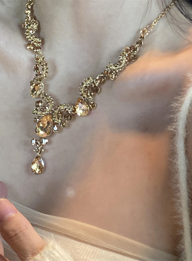 超闪金色水滴锆石项链女