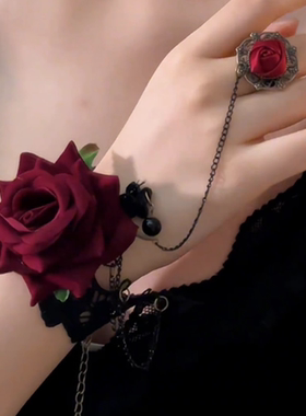 暗黑哥特风蕾丝玫瑰花手链
