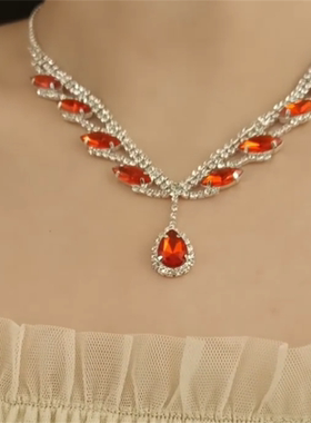 超闪重工红色水晶项链女