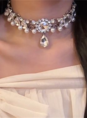 超闪水滴珍珠吊坠项链女
