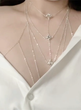 锆石流苏多层叠戴胸链