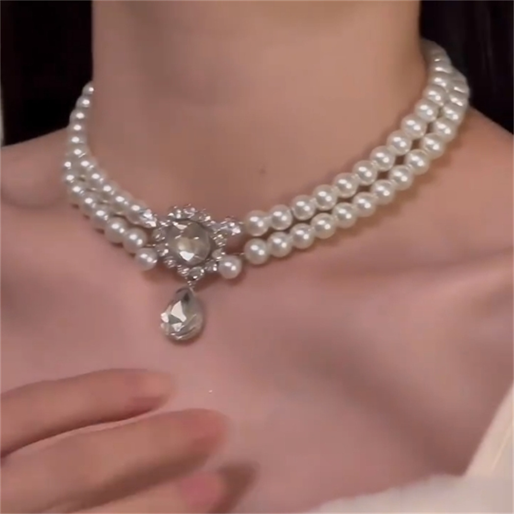 超闪双层镶钻珍珠项链小众感高级