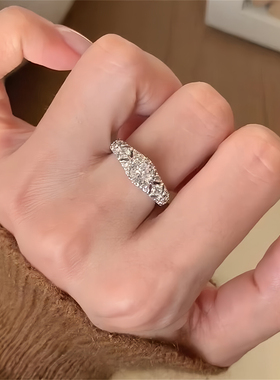 银色中古镂空爆闪锆石戒指女