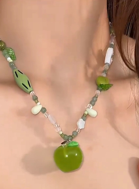 绿色青苹果串珠项链女