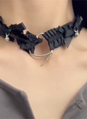 黑色爱心形项链铃铛choker项圈