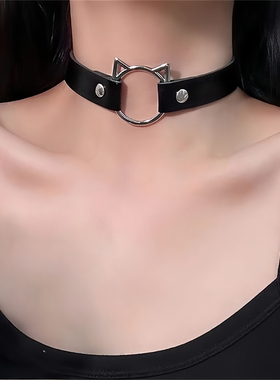 猫咪项圈女皮质choker黑色颈链