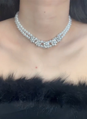 珍珠锆石项链女锁骨链