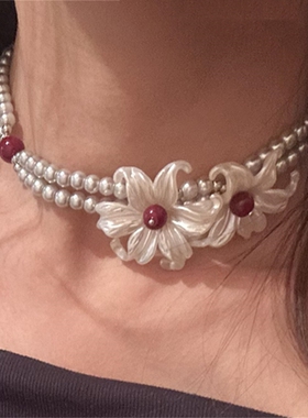 珠光鸢尾银珍珠项链choker