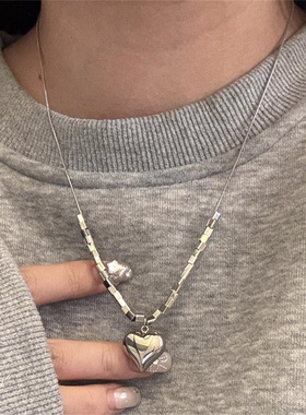 甜酷辣妹银色爱心项链女