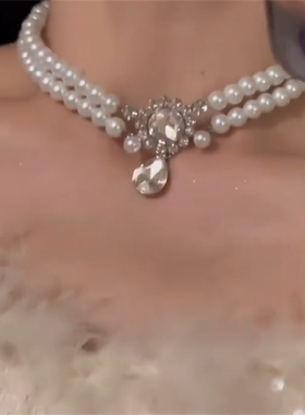 双层珍珠项链锁骨链女
