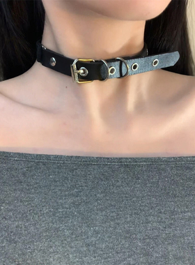 黑色皮带扣choker项链女