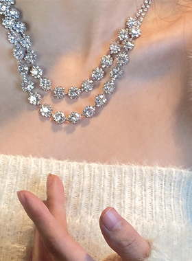 爆闪满钻叠戴锆石项链套装