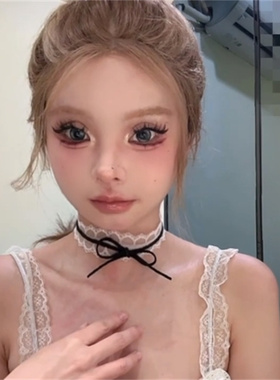 白色蕾丝蝴蝶结项链小众辣妹