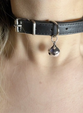 黑色choker皮质铃铛颈链女