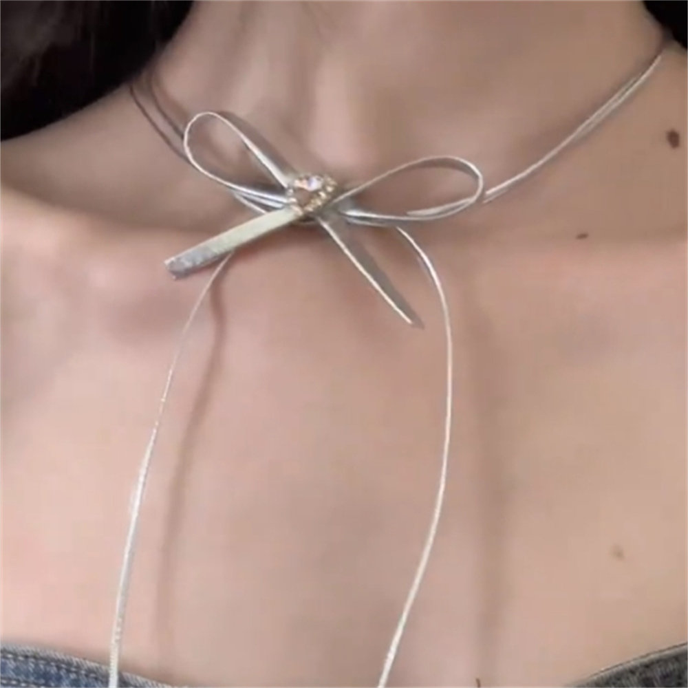 zoozmomo银色蝴蝶结绑带项链女辣妹甜酷风锁骨链脖颈链项圈系带潮