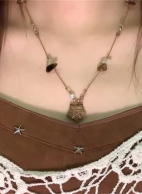 缠绕星星吊坠串珠项链女
