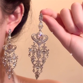 zoozmomo粉色水晶爱心流苏长款 耳钉女气质百搭甜美新娘婚纱耳饰潮