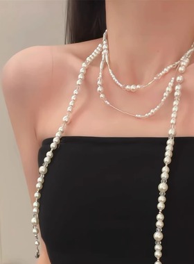 多层叠戴珍珠项链女款
