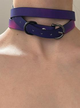紫色温变色皮质choker项圈女