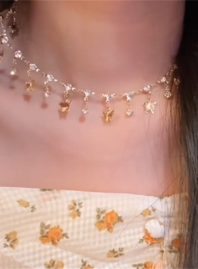 金色蝴蝶流苏项链女款