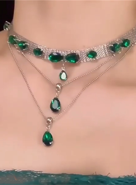 复古气质祖母绿项链女