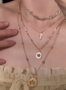 中古vintage颈链四层叠戴十字架