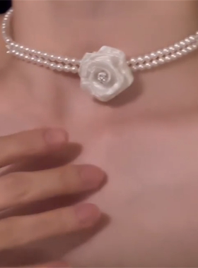 白色玫瑰珍珠项链女款