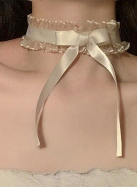 白色蝴蝶结蕾丝choker项链女