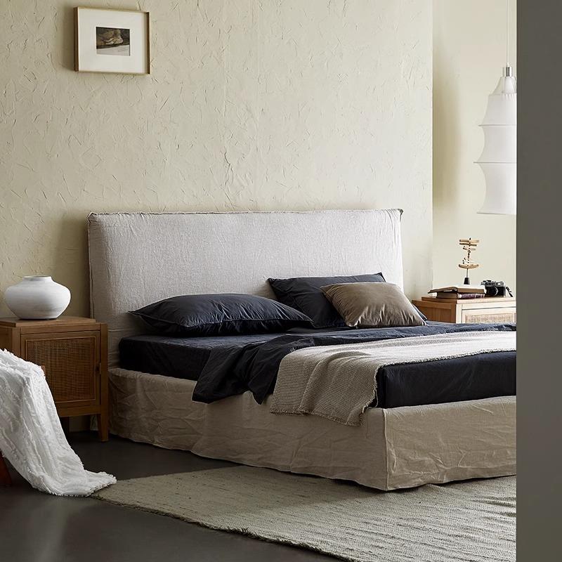 日式侘寂风软521床实木野床1布.8米北安欧简约亚麻艺主卧婚床拆可