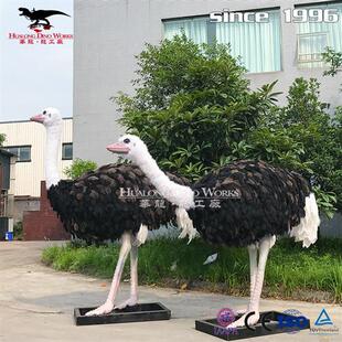 仿真动物工艺品鸵鸟纯手工粘毛高度还原动物园博物馆参观美陈