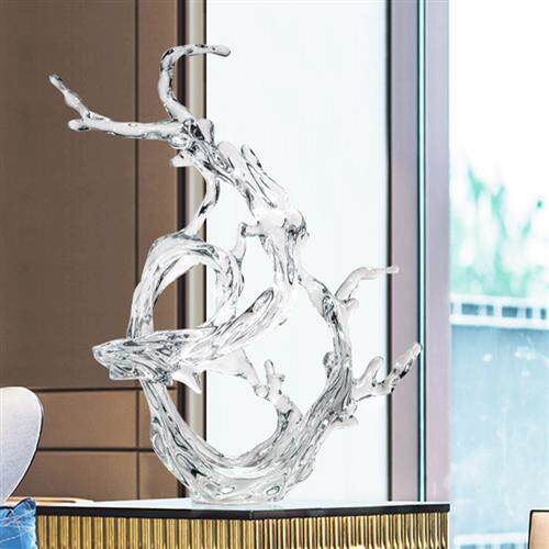 高端酒店电视柜浪花树脂雕塑透明水晶工艺品现代玄关工艺品摆件