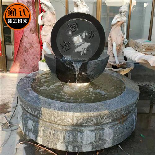 石雕喷泉大型球欧式天然黄锈石水钵水池户外庭院流水景观别墅
