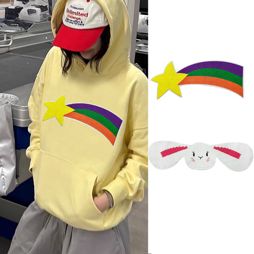 可爱大耳朵兔彩虹服装刺绣布贴